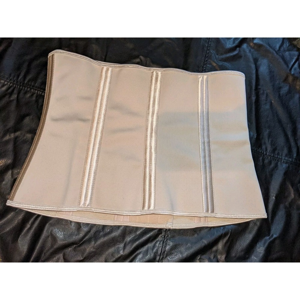 BURVOGUE Beige Latex Cotton Waist Trainer Corset Cincher Hook and Eye Size M